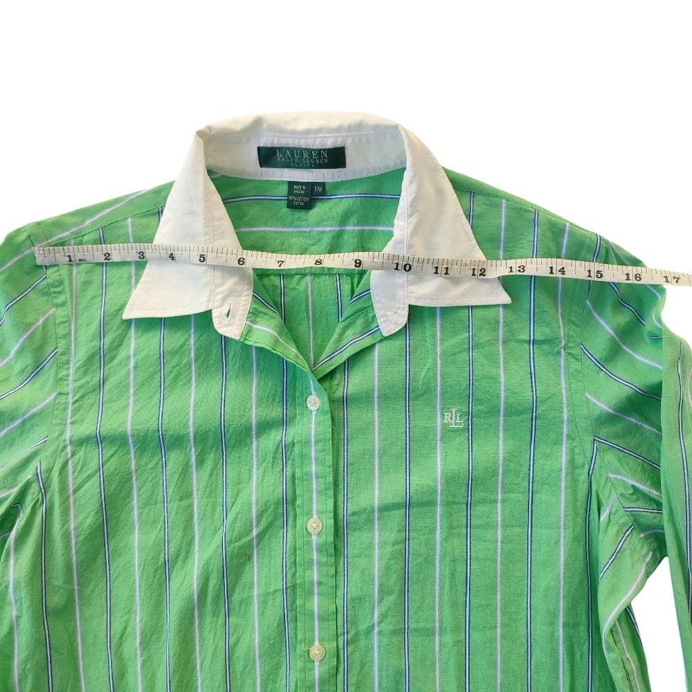 Ralph Lauren Green and White Striped  Button Down Shirt 100% Cotton Petite Mediu - Picture 5 of 9